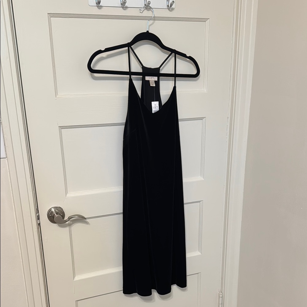 LOFT Black Velvet Racerback Dress